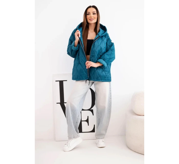 Dámská jarní prošívaná bunda s kapucí a zipem mořská