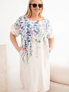 Dámské viskózové šaty plus size s krátkým rukávem a rozparky po stranách béžová