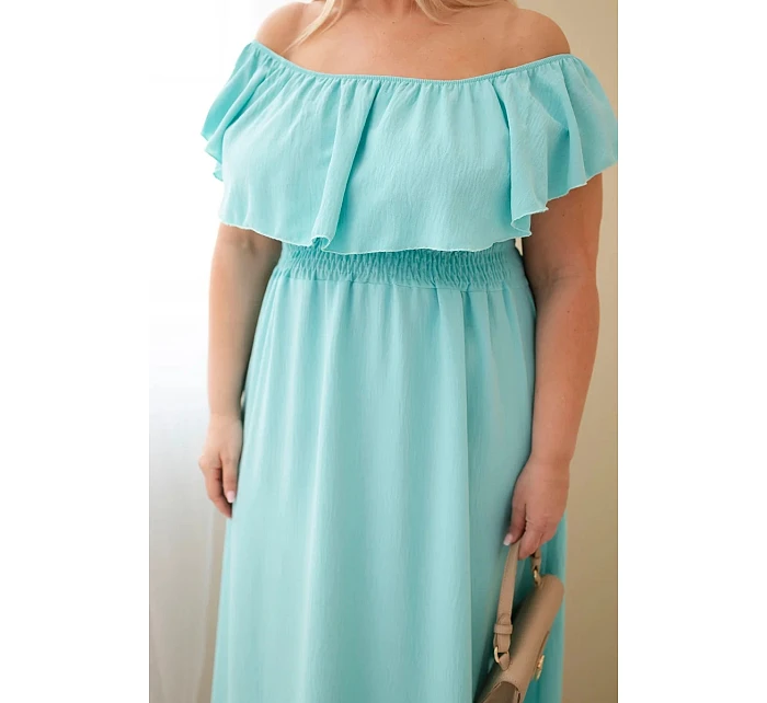 Dámské šaty Plus Size s volánem a elastickým pasem mátová Dámské šaty Plus Size s volánem a elastickým pasem mátová