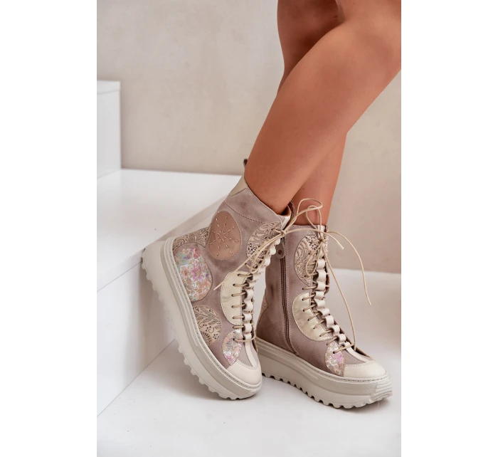 Kožené Semišové Boty Na Platformě Zateplené Maciejka 06565-04 Béžové