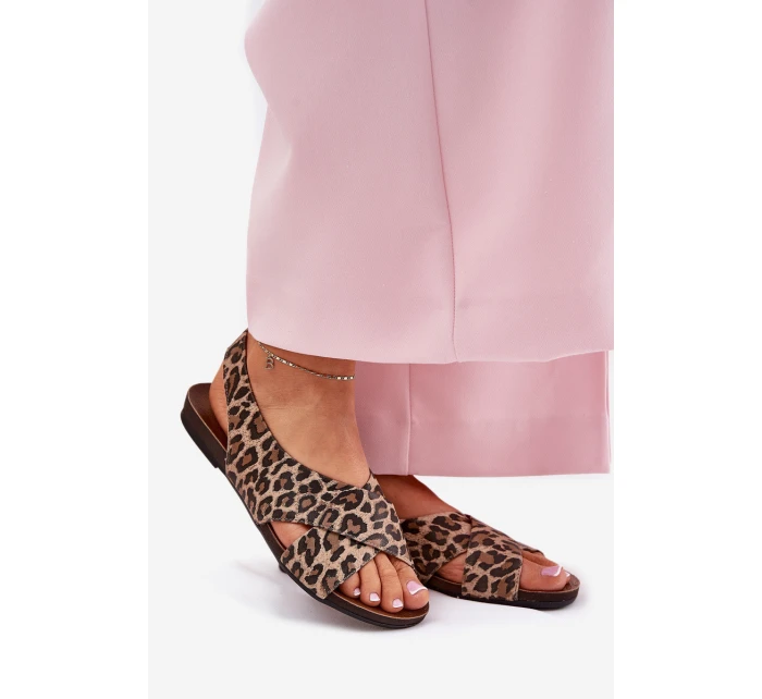 Dámské kožené sandály leopardí hnědé Zazoo 40407