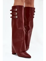 Dámské Kozačky Na Podpatku  Pásky S Přezkami Bordové model 21704830 - Boto