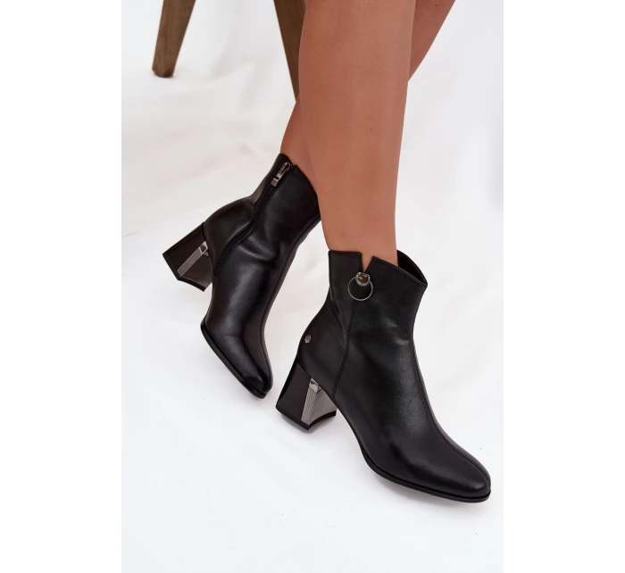 Zateplené kožené boty na podpatku Maciejka K7203-04 Černé