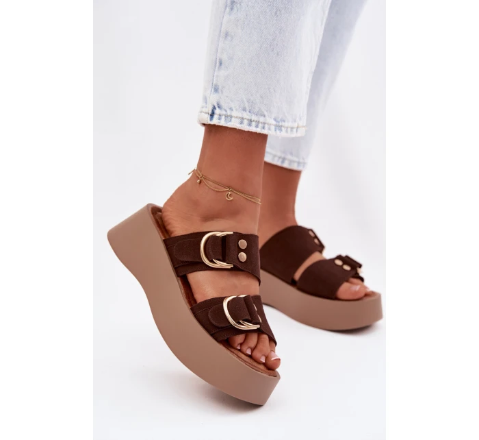 Dámské platformové sandály se zlatými sponkami Čokoládové Nelirae