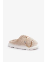 Futrzane Pantofle S Odznaky Béžové Ivelfedi Futrzane Pantofle S Odznaky Béžové Ivelfedi