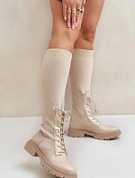 Dámské kozačky s ponožkovým svrškem 68129 Světle béžová - CM Paris