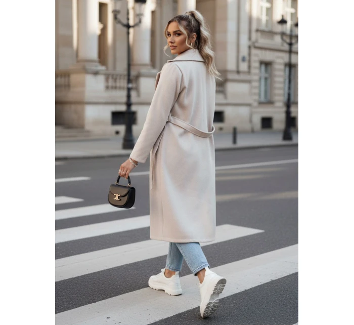 Dámský oversize kabát CASHMELY s dlouhým vázáním v béžové barvě FashionStreet NY0715