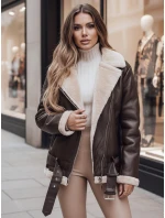 Dámská kožená bunda s ovčí kůží hnědá Dstreet model 21995436 - FashionStreet