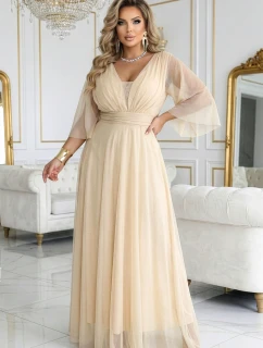 Dlouhé třpytivé plus size šaty s výstřihem a rukávy model 21945491 - numoco basic