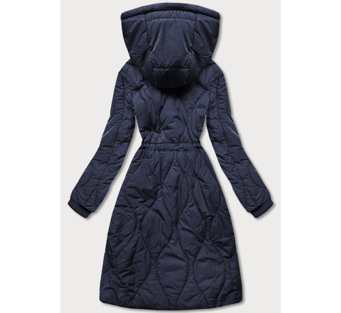 Tmavě modrá dámská zimní bunda ke kolenům (M-21601)