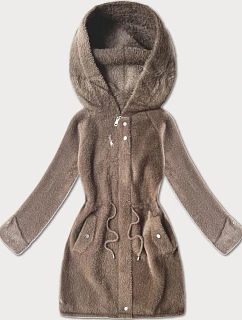 Vlněná bunda z alpaky s kapucí, barva camel (W214#)
