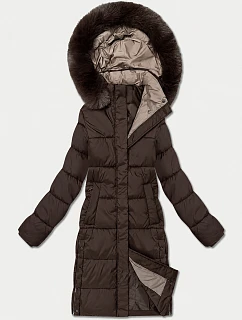 Dámská zimní bunda po kolena v čokoládové barvě model 22545437 - J.STYLE