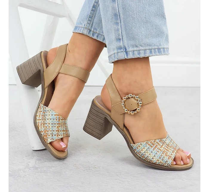 Dámské pletené béžové sandály na jehlovém podpatku M.Daszynski MR24125-4