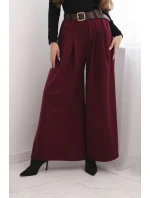 Dámské kalhoty s širokou nohavicí a páskem bordové Dámské kalhoty s širokou nohavicí a páskem bordové