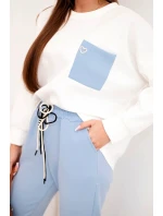 Dámský komplet máslový s kontrastní kapsou modrý