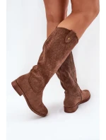 Kozačky Na Plochém Podpatku S Vzorem Hnědé model 21685047 - S.Barski Kozačky Na Plochém Podpatku S Vzorem Hnědé model 21685047 - S.Barski