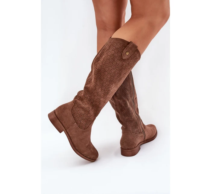 Kozačky Na Plochém Podpatku S Vzorem Hnědé model 21685047 - S.Barski Kozačky Na Plochém Podpatku S Vzorem Hnědé model 21685047 - S.Barski