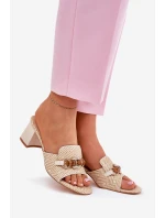 Dámské Pantofle Na Podpatku S Dekorací Béžové model 21689677 - Boto