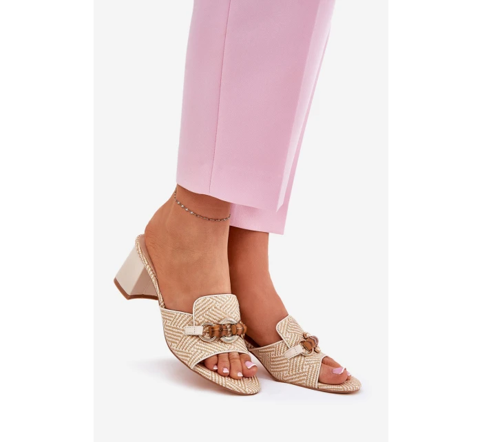 Dámské Pantofle Na Podpatku S Dekorací Béžové model 21689677 - Boto