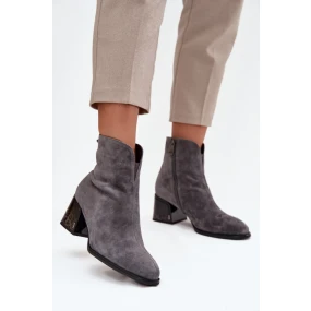 Dámské boty z přírodního semiše na podpatku vyhřívané Vinceza 66806 šedé