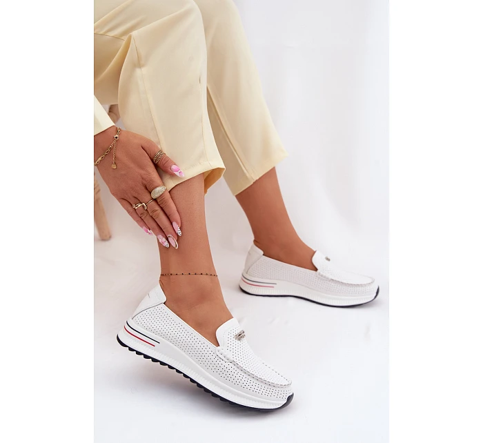 Dámské Mokasyny Z Přírodní Kůže Bílé Demela