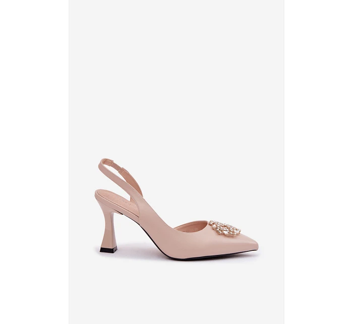 Sandály na podpatku s model 22095233 zdobením Béžové - VINCEZA