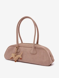 Bagetová kabelka z imitace semiše s přívěskem Doga Béžová Annette