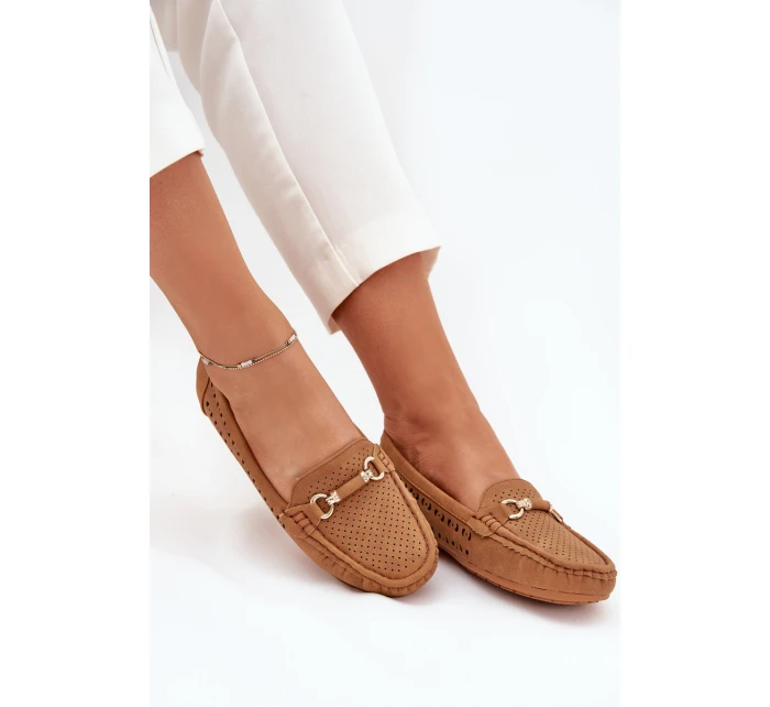 Dámské perforované mokasíny s ozdobou Kaydance – camel