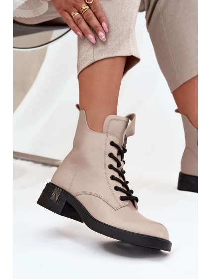 Kožené dámské kotníkové boty na nízkém podpatku Vinceza – béžové Kožené dámské kotníkové boty na nízkém podpatku Vinceza – béžové