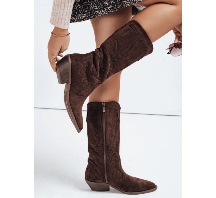 Dámské semišové kovbojské boty hnědé Dstreet ZY1160