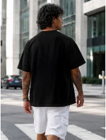 Pánské bavlněné tričko oversize s potiskem černé FashionStreet NX1009R