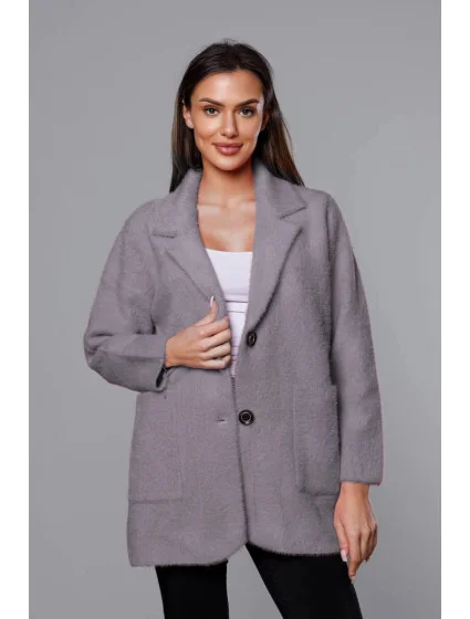 Krátký šedý vlněný přehoz přes oblečení typu alpaka model 18059145 - MADE IN ITALY Krátký šedý vlněný přehoz přes oblečení typu alpaka model 18059145 - MADE IN ITALY