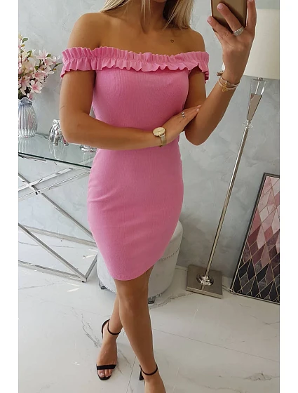 Španělské šaty s volánky světle růžové