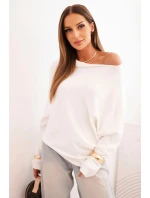 Dámský asymetrický viskózový svetr typu model 21301105 ecru - K-Fashion