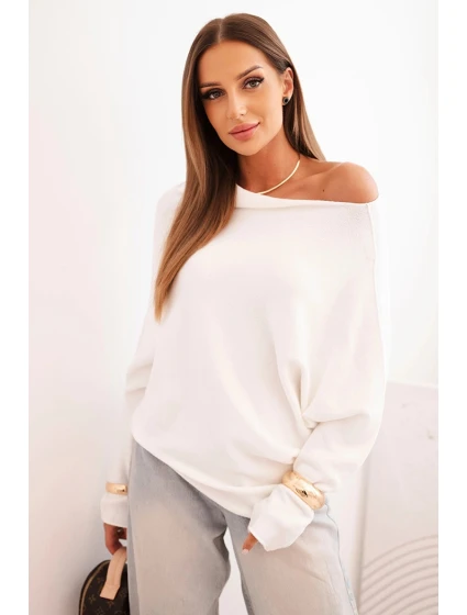Dámský asymetrický viskózový svetr typu model 22281547 ecru - K-Fashion Dámský asymetrický viskózový svetr typu model 22281547 ecru - K-Fashion