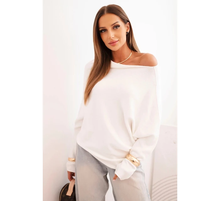 Dámský asymetrický viskózový svetr typu model 21301105 ecru - K-Fashion