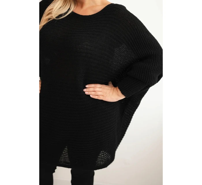 Dámský svetr Plus Size s moherem pončo černý