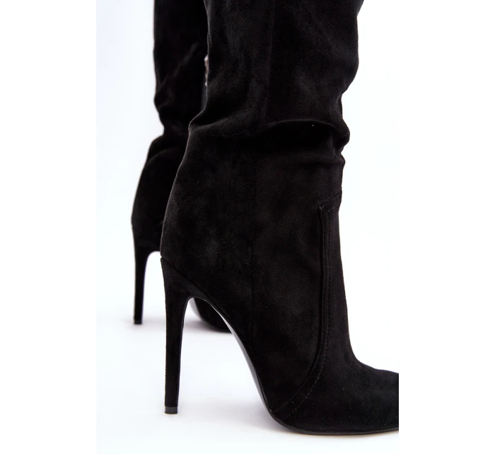 Dámské koleno vysoké boty na podpatku černé model 21638639 - Boto