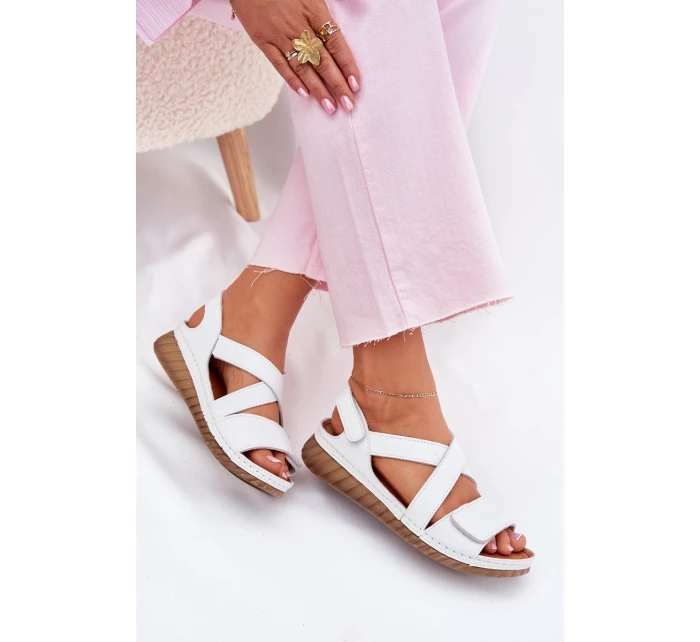 Dámské Kožené Sandály Na Suchý Zip model 21702019 Bílé - Maciejka