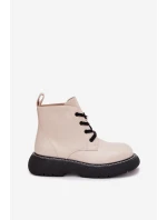 Zateplené dámské kotníkové boty na platformě na šněrování světlé béžové model 21710996 - Boto