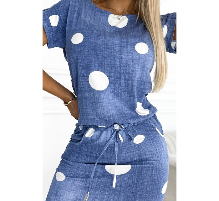 Sportovní šaty s krátkým rukávem Numoco - modré s bílými puntíky