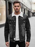 Pánská zateplená džínová bunda s ovčí kůží šedá FashionStreet TX4728z