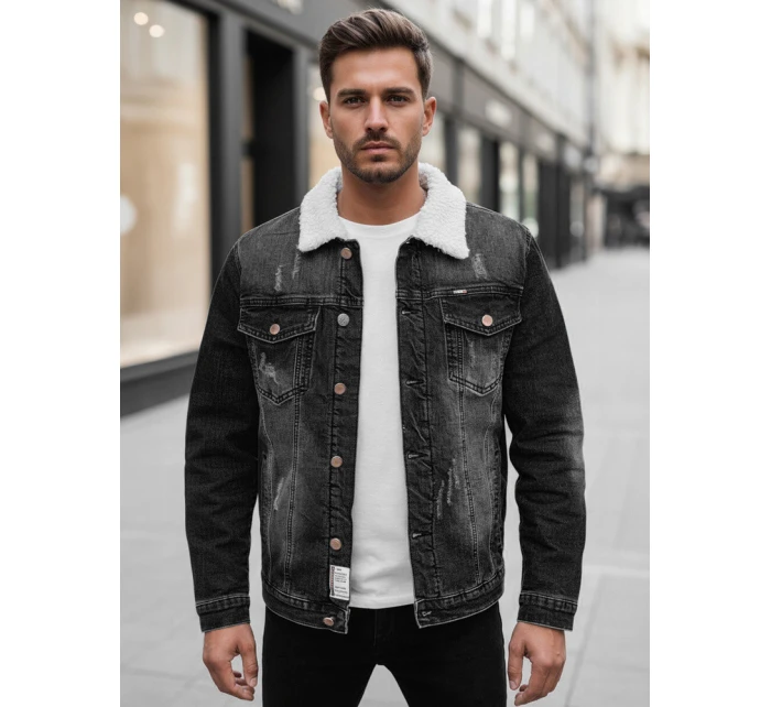 Pánská zateplená džínová bunda s ovčí kůží šedá Dstreet TX4728z