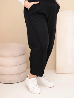 Dámské bavlněné kalhoty Plus Size volného střihu s vysokým pasem černé