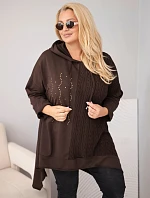 Dámská bavlněná mikina Plus Size s kapucí a pleteným detailem hnědý