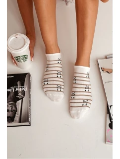 Dámské Bavlněné Ponožky Snížené Pandí A Pruhy Ecru