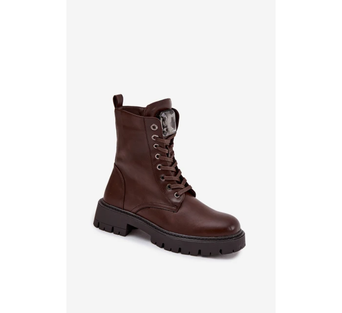 Dámské workery s ozdobou eko kůže čokoládové Karessa Dámské workery s ozdobou eko kůže čokoládové Karessa