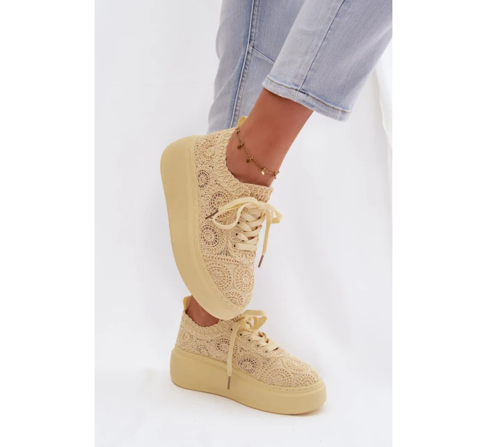 Pletené dámské tenisky na platformě Žluté Evalora