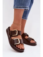 Dámské ekologické kožené pantofle se zlatými sponami Čokoládové model 21960841 - Boto