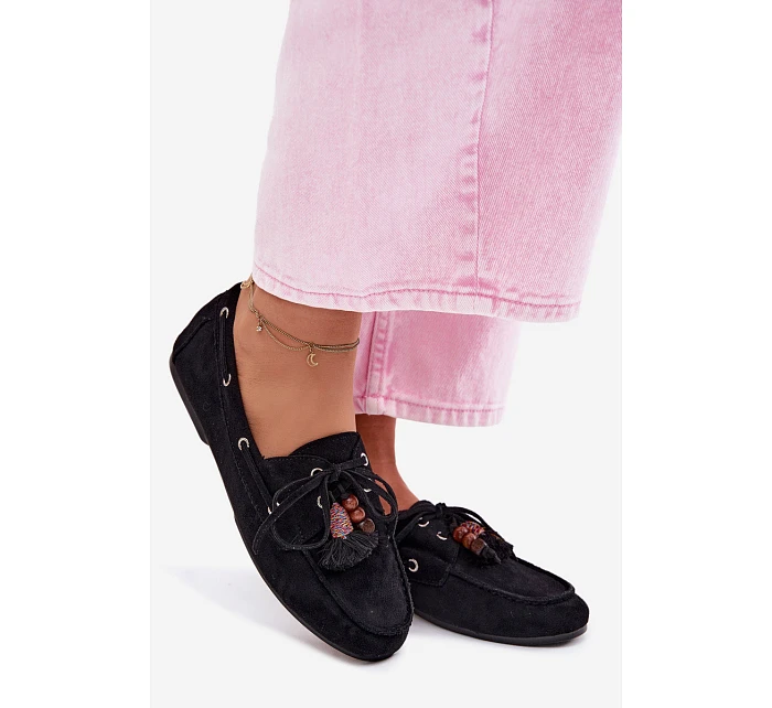Dámské Mokasyny S Frézlem A Korálky Černé Teresa Dámské Mokasyny S Frézlem A Korálky Černé Teresa